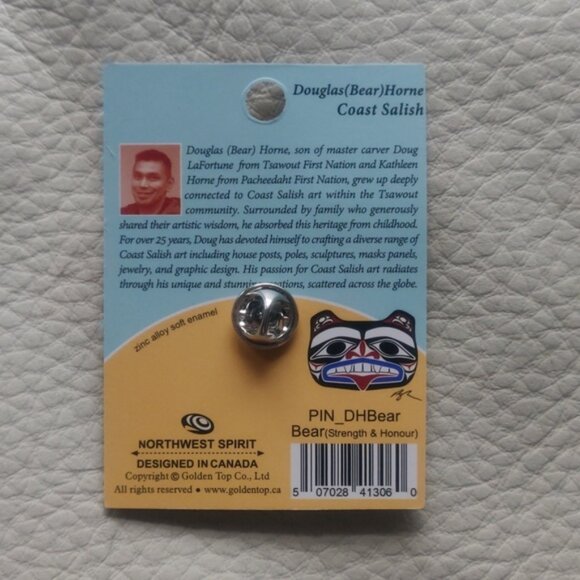 'Bear Strength & Honour' Pin Indigenous Design by Douglas Horne, Coast Salish - Picture 2 of 3